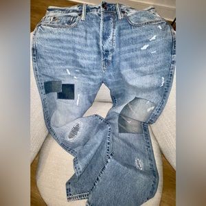 Relaxed fit selvedge jean in darned patch wash - Todd Snyder